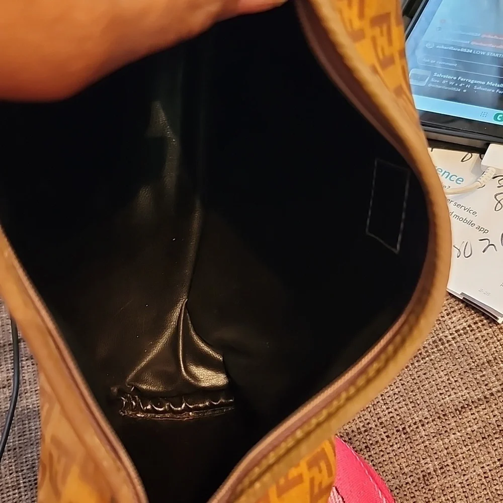 Fendi Zucca Vintage Rare Clutch Pouch W/Leather Trim Strap - Picture 12 of 16